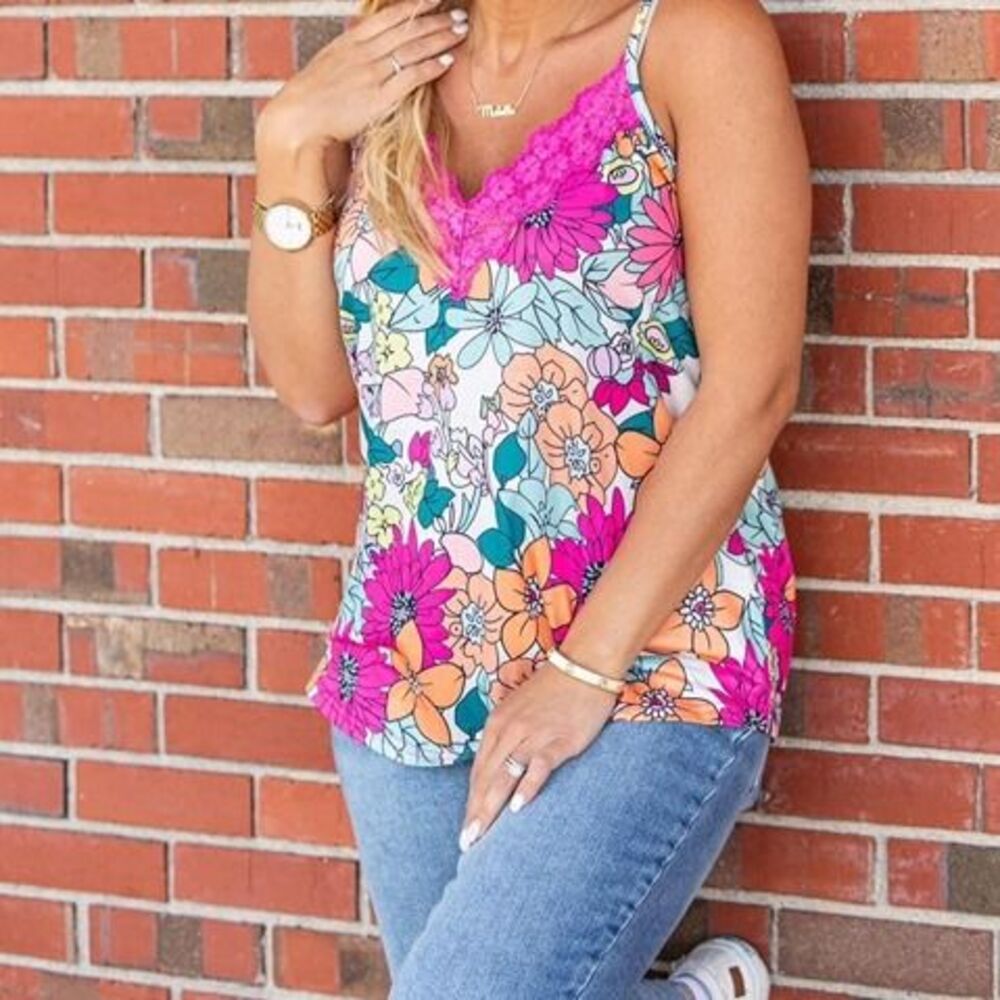 Small Retro Floral Lace Trim Tank